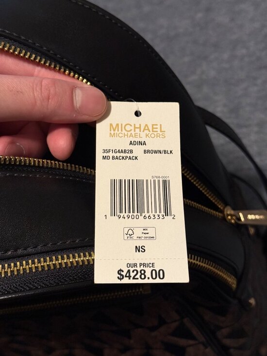 Michael Kors Adina Abbey Med Backpack Pebbled PVC/Leather Blk/Brwn Check Des main image 5